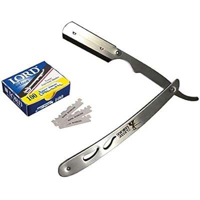 CS-102 Stainless Steel Professional Barber Straight Edge Razor with 100 Lord Single Edge Razor Blades Silver Metal