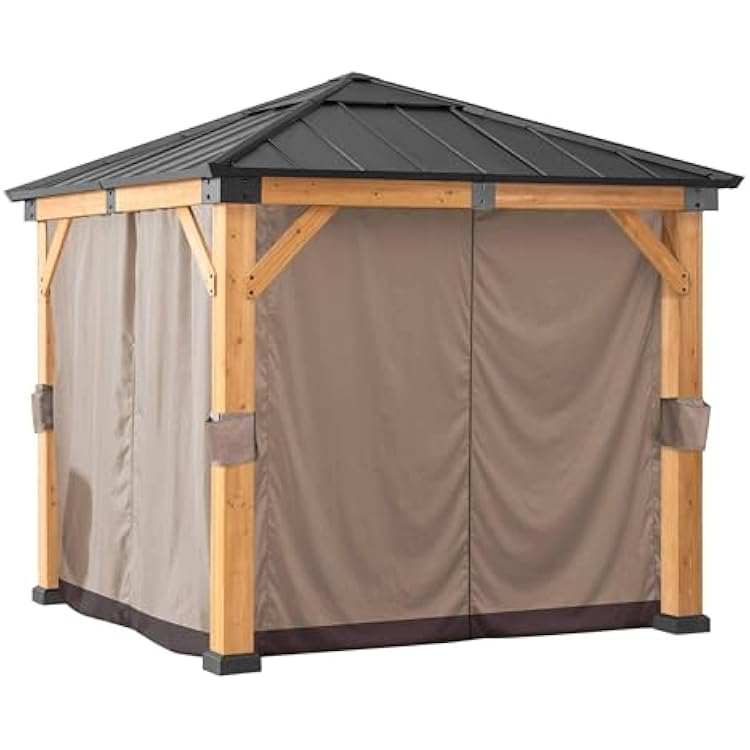 SUNJOY Four-Side Privacy Side Wall Curtain Set for Sunjoy 9 x 9 ft Gazebo, UV-resistant Water-resistant Polyester Curtain Panels for Patio, Garden and Backyard, includes Ring Hardware for Installation