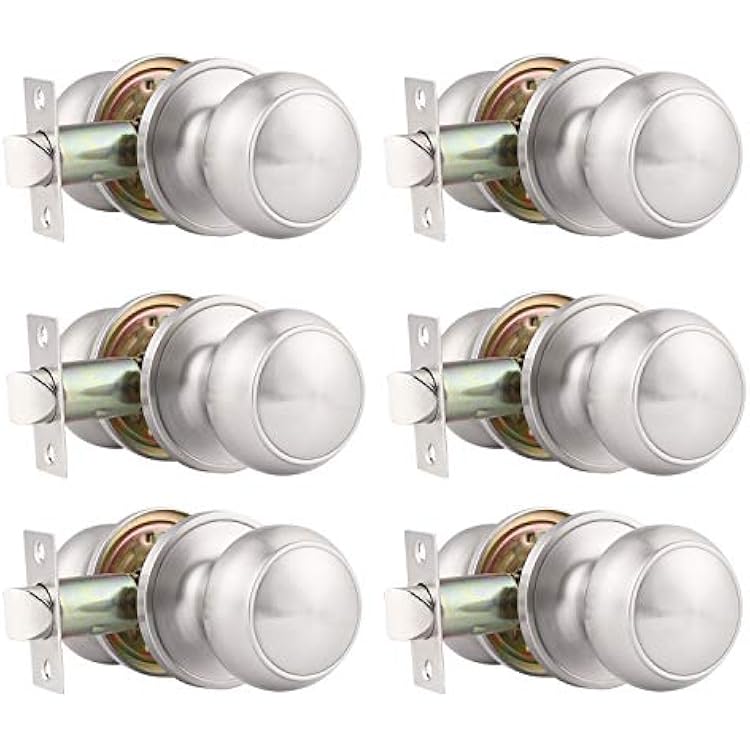 Probrico 6 Pack Round Passage Door KnobNon-Locking Knobs, Keyless Doorknobs InteriorExterior Door Lockset,Passage Knobs for HallwayCloset,Satin Nickel Finish Modern Design Door Hardware