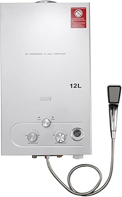 12L Tankless Water Heater Propane Gas, 3.2GPM LPG Propane Gas Hot Water Heater Instant Water Boiler with Overheating Protection and Digital Display, for Camping Trips Boat Cabins