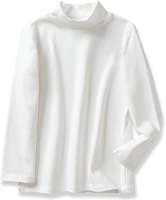 Boys Girls Turtleneck Long Sleeve Soft Cotton Mock Neck Shirt Solid Color Basic Tee Tops, Size 2T-12 Years