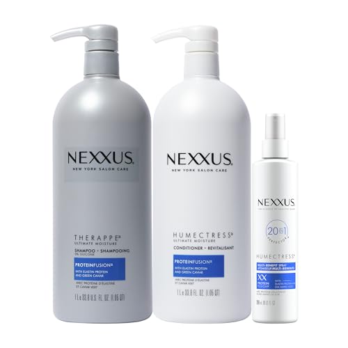 Nexxus Shampoo & Conditioner Therappe Humectress 2 ct for Dry Hair 33.8 oz & Humectress Leave-In Conditioner Spray 20-in-1 Perfector 9 oz