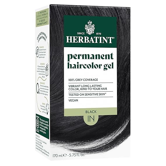 Herbatint 1N Black Permanent Hair Dye For Women - For Up To 100% Gray Coverage of Resistant Gray Hair - Ammonia-Free, Alcohol-Free & Vegan - Salon Influenced Hair color 5.75 fl oz